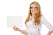 Woman Holding Empty White Board Stock Image Woman Holding Empty White Board Stock Image
