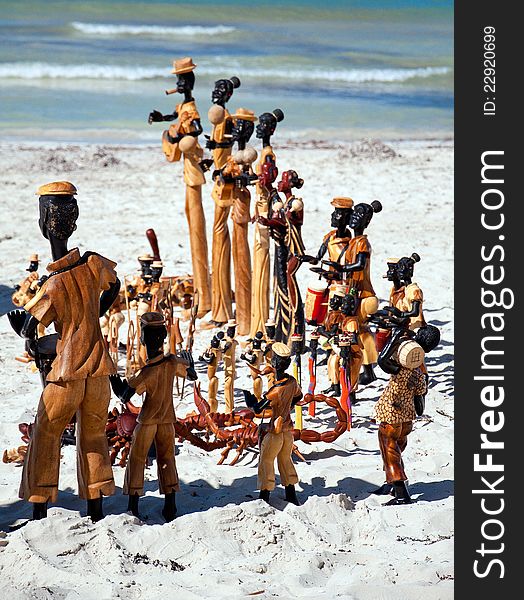 A small wooden sculptures on the cuban beach