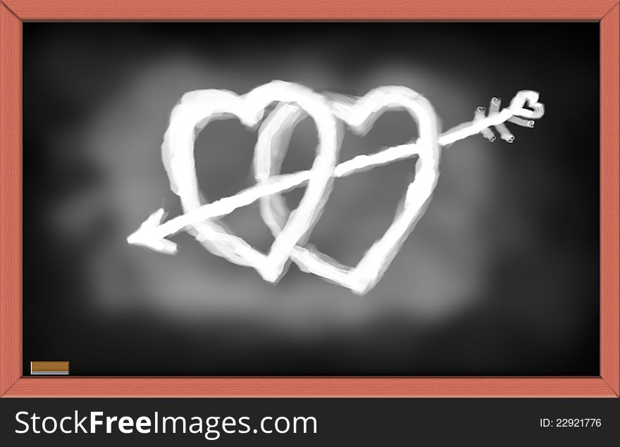 Illustration of Hearts with arrow on black board. Happy Valentine's Day concept. Illustration of Hearts with arrow on black board. Happy Valentine's Day concept.