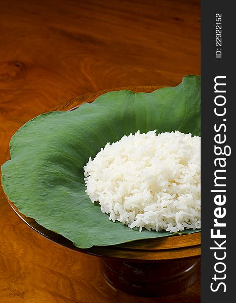 Portraiture of steam rice on lotus leaf. Portraiture of steam rice on lotus leaf