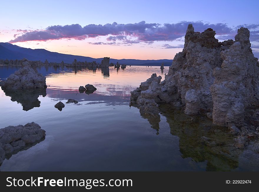 Tufa Formations at Mono Lake, California at Sunset