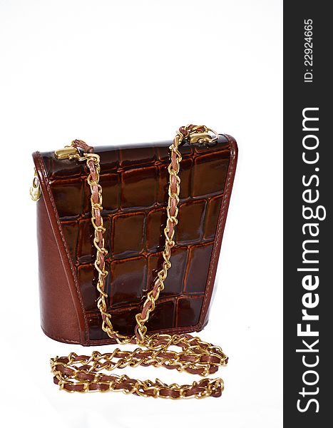 Luxury brown  leather handbag with gold ornaments. Luxury brown  leather handbag with gold ornaments