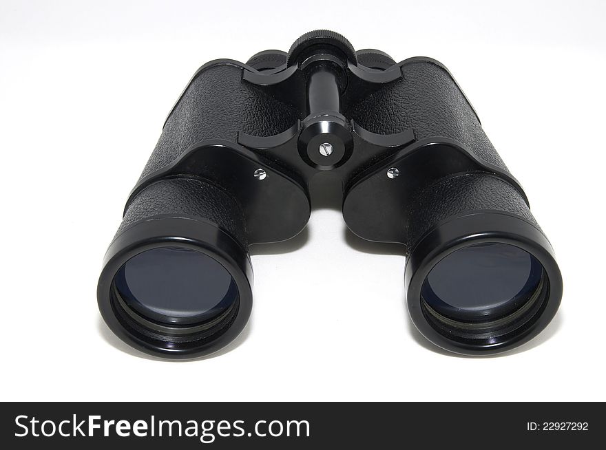 Big black army binoculars on a white background