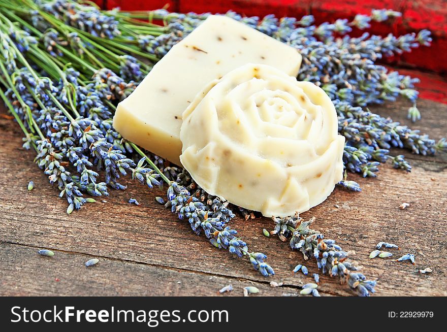 Home-made soap still life with lavender. Home-made soap still life with lavender