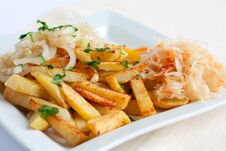 Sliced potatoes With Onions And Sauerkraut Stock Photo Sliced potatoes With Onions And Sauerkraut Stock Photo