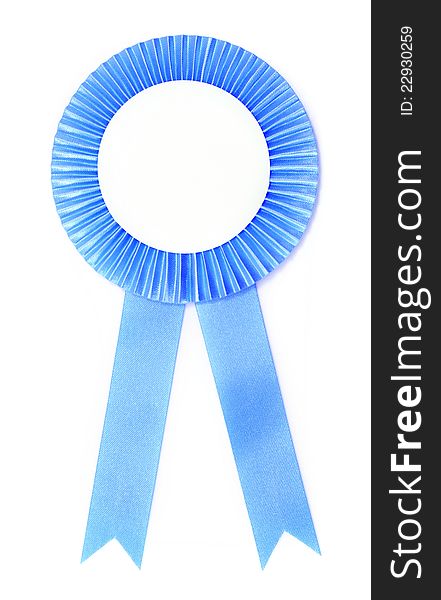 Blue ribbon award on white background