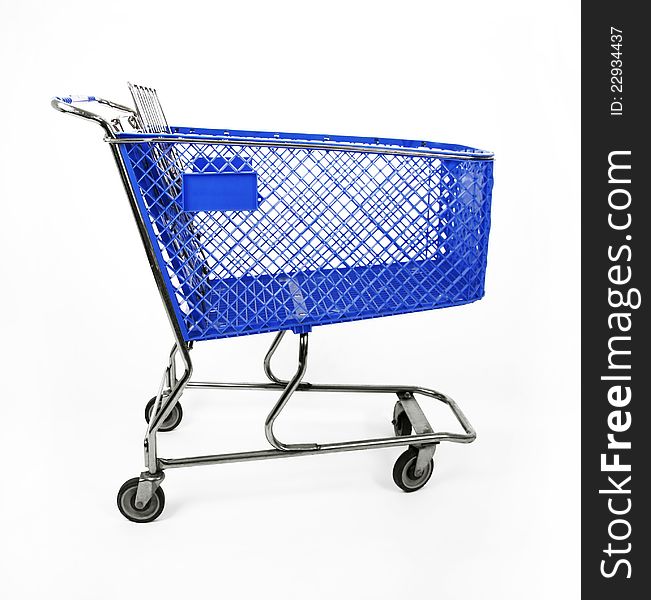 Blue shopping cart on a white background