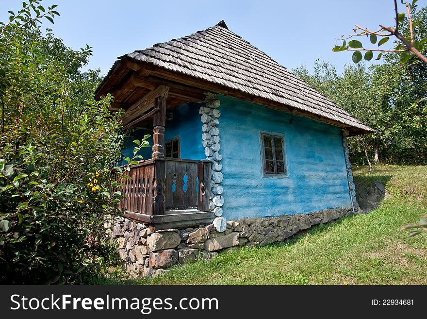 Old Ukrainian farmhouse with blue walls. Old Ukrainian farmhouse with blue walls