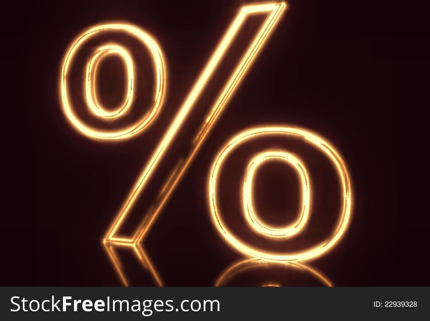 Burning fire symbol of percentage on black background. Burning fire symbol of percentage on black background