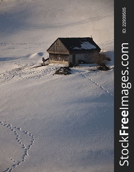 Winter lanscapes with snowy house