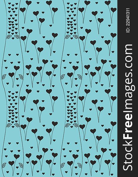 Floral bblue background with hearts. Vector illustration. Floral bblue background with hearts. Vector illustration.