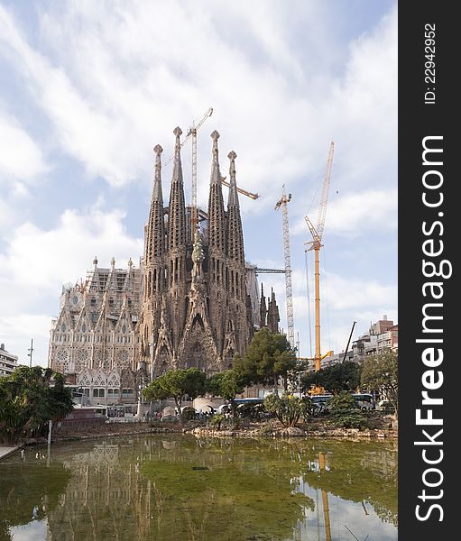 Temple of the Sagrada Familia in Barcelona, Spain situated