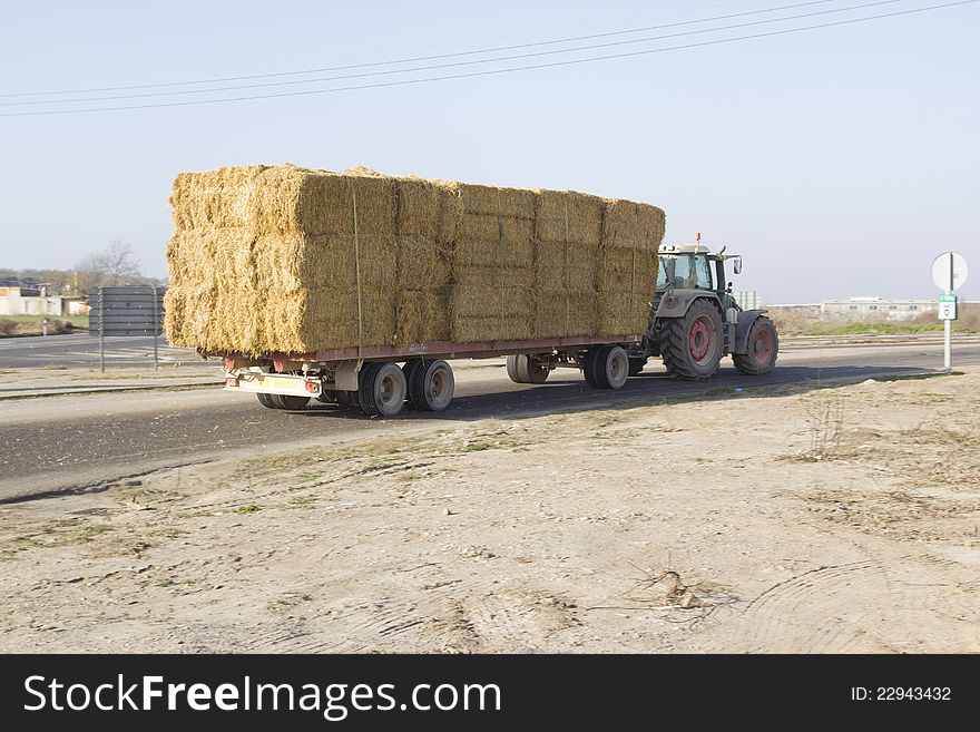Tractor With Straw Bales