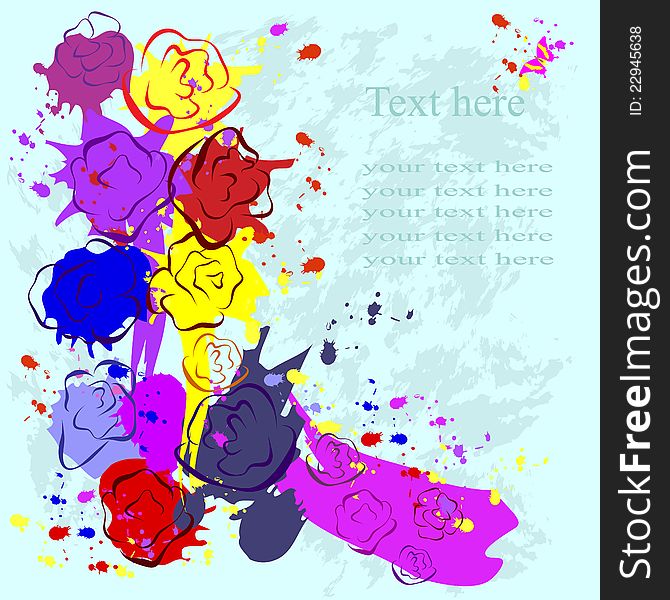 Bright flowers with color blots and butterfly. Bright flowers with color blots and butterfly