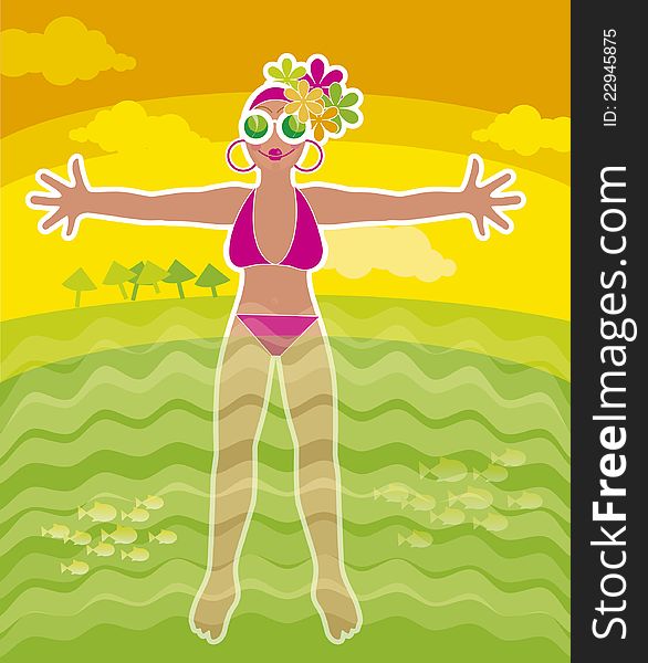 Woman in a beach  illustration