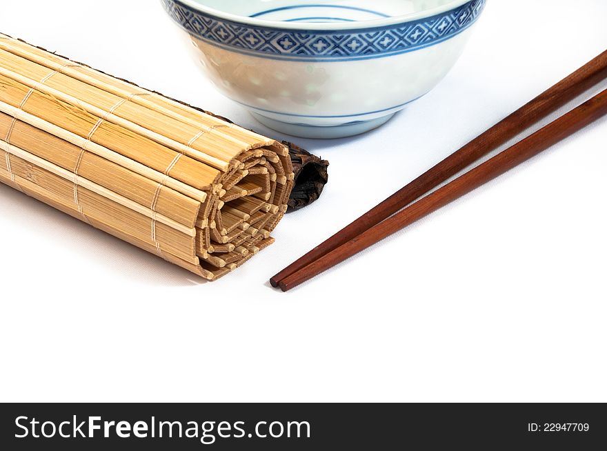 Asian style bowl and chopstick on white background. Asian style bowl and chopstick on white background.