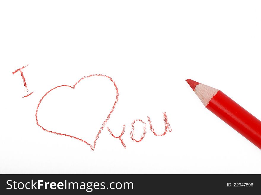 Studio photo of writing symbol I love you over white background on romantic theme. Studio photo of writing symbol I love you over white background on romantic theme