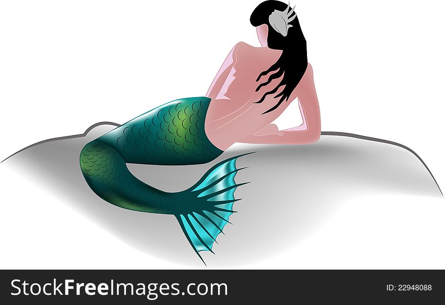 Theme mermaid on rock. Hand illustration.