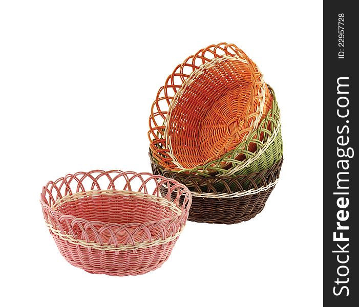 Set wicker bowl, isolated on white background