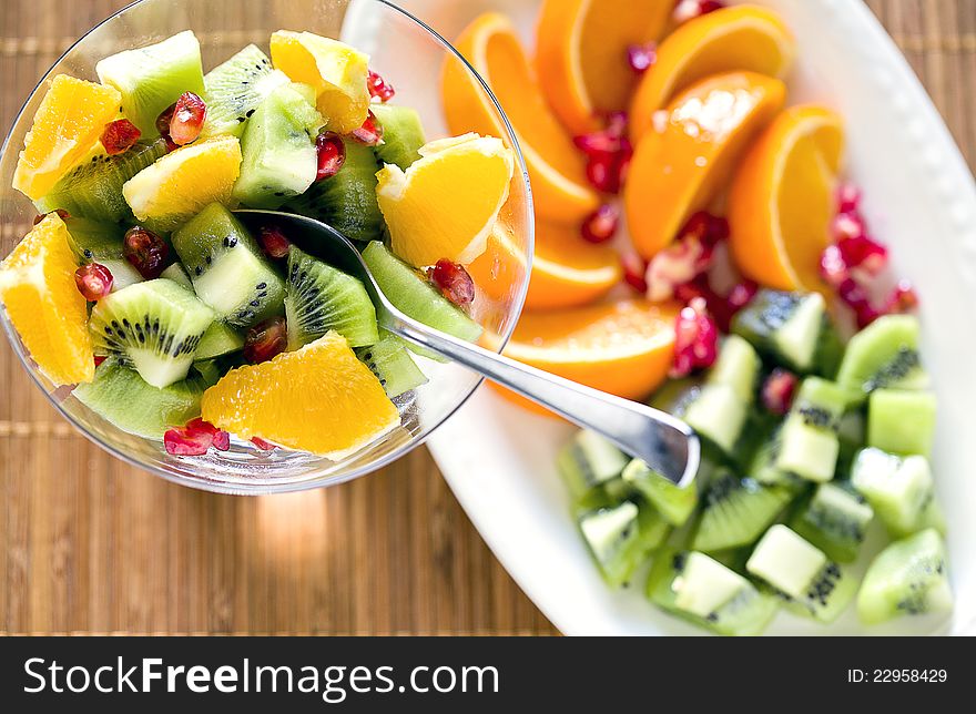 Close up photograph of a bowl of fresh fruits