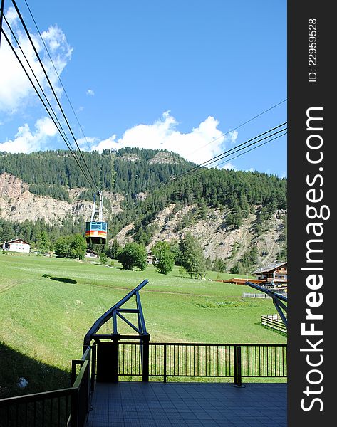 Cable lift, italian mountain landscape, Dolomiti. Cable lift, italian mountain landscape, Dolomiti