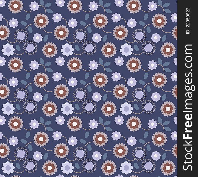 Vector seamless floral pattern with blue and brown flowers