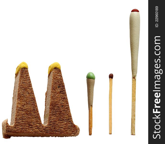 Different matchsticks for hunting, unquenchable, isolated. Different matchsticks for hunting, unquenchable, isolated