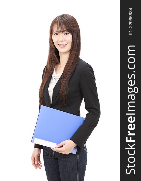 Young asian businesswoman holding a file document