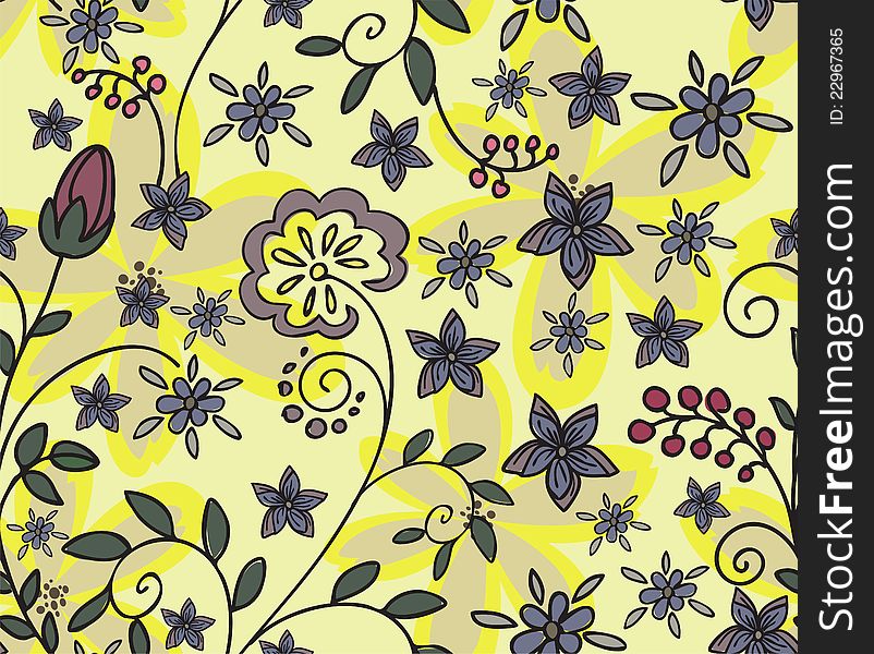 Seamless background with a yellow hand-drawn flowers. Seamless background with a yellow hand-drawn flowers