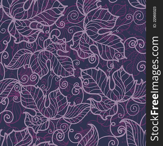 Floral seamless pattern in violet tones with stylized hop leaves and shoots. Vector illustration