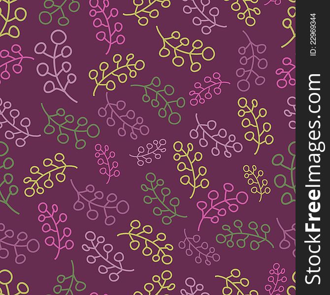 Seamless pattern with multicoloured hand drawn twigs on purple background. Vector illustration. Seamless pattern with multicoloured hand drawn twigs on purple background. Vector illustration