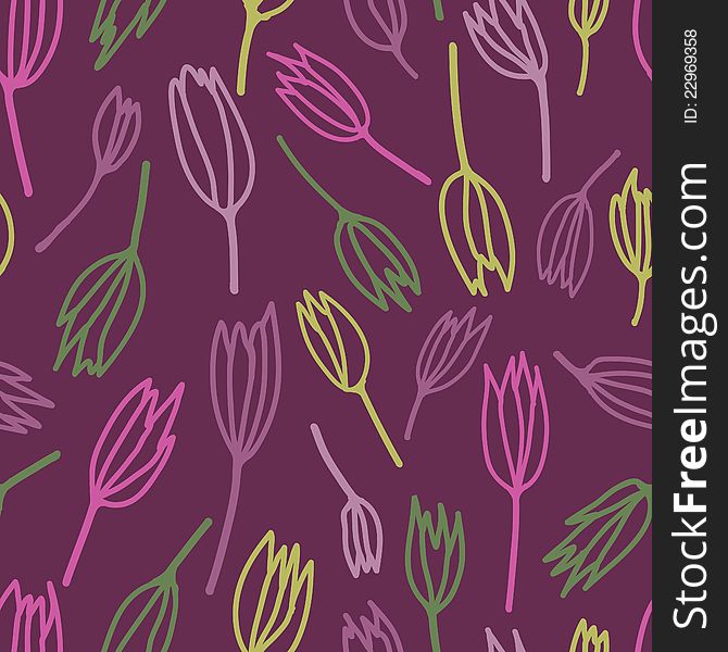 Seamless pattern with hand drawn stylized multicoloured tulips .Vector illustration. Seamless pattern with hand drawn stylized multicoloured tulips .Vector illustration