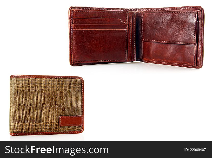 Men's leather wallet on a white background. Men's leather wallet on a white background.