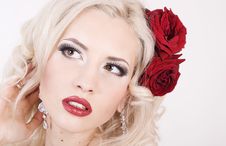 Girl In A White Dress With Roses Stock Image Girl In A White Dress With Roses Stock Image