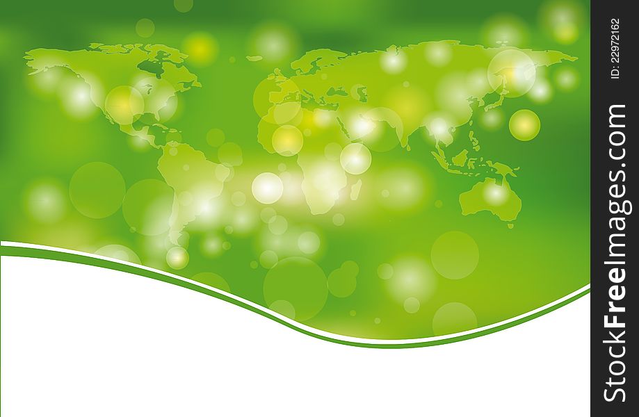 Green and light abstract background with world. Green and light abstract background with world