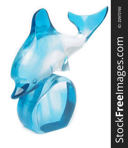 Blue glass dolphin on white. Blue glass dolphin on white