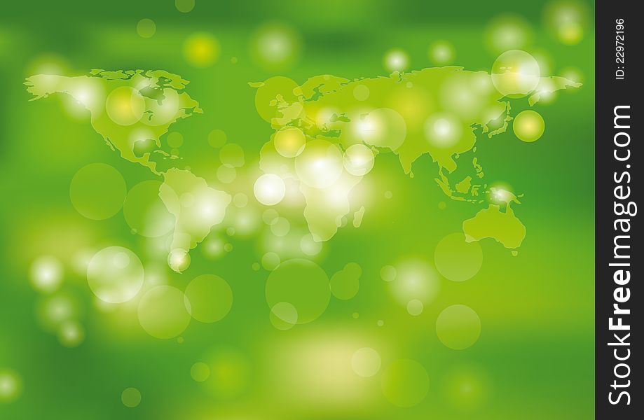 Green and light abstract background with world. Green and light abstract background with world