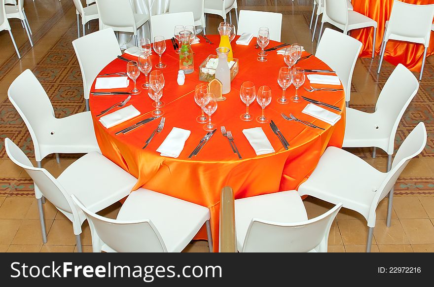 Table setting in gourmet big restaurant