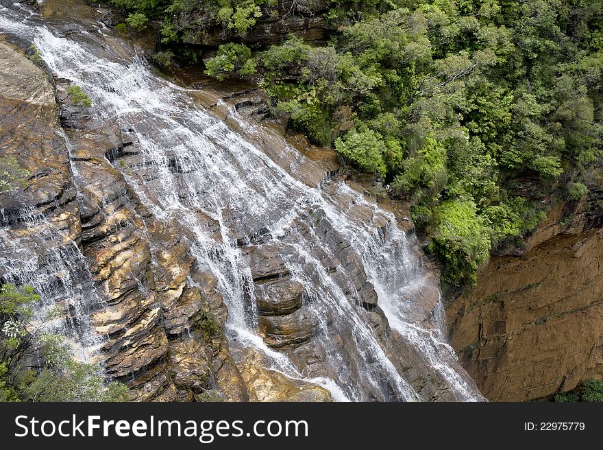 Australian landscape with waterfall in mountains
