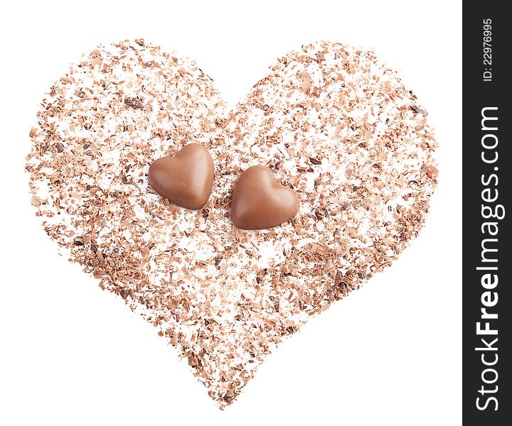 Chocolate Hearts And Chips On White Background.