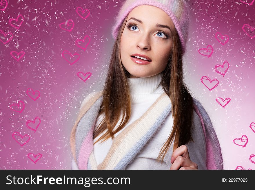 Beautiful woman on valentine background. Beautiful woman on valentine background