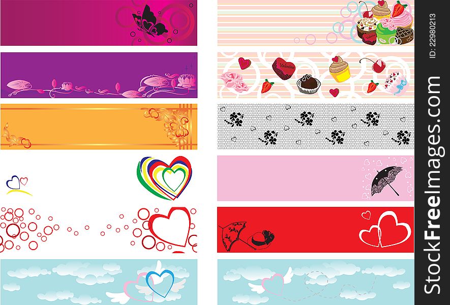 12 seamless banners with the theme of Valentine's Day, love. 12 seamless banners with the theme of Valentine's Day, love