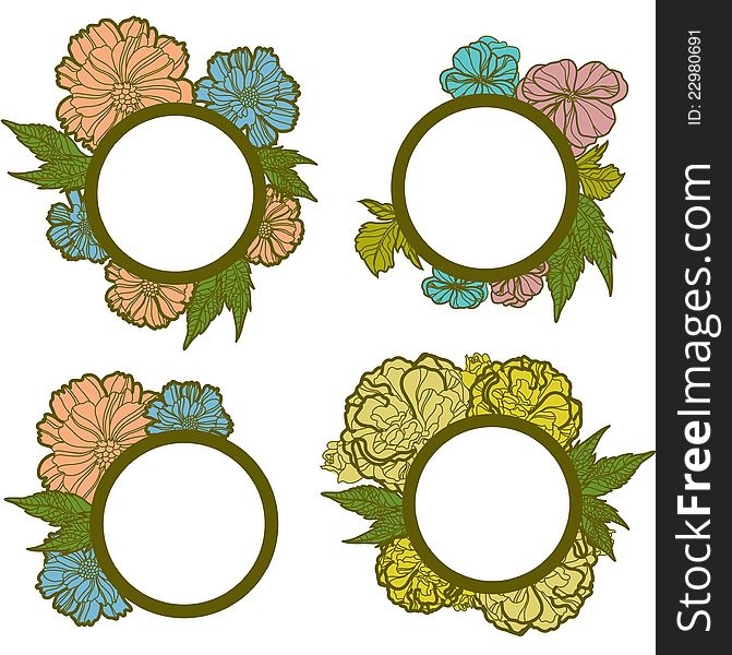 Vector set of vintage frames with colorful flowers