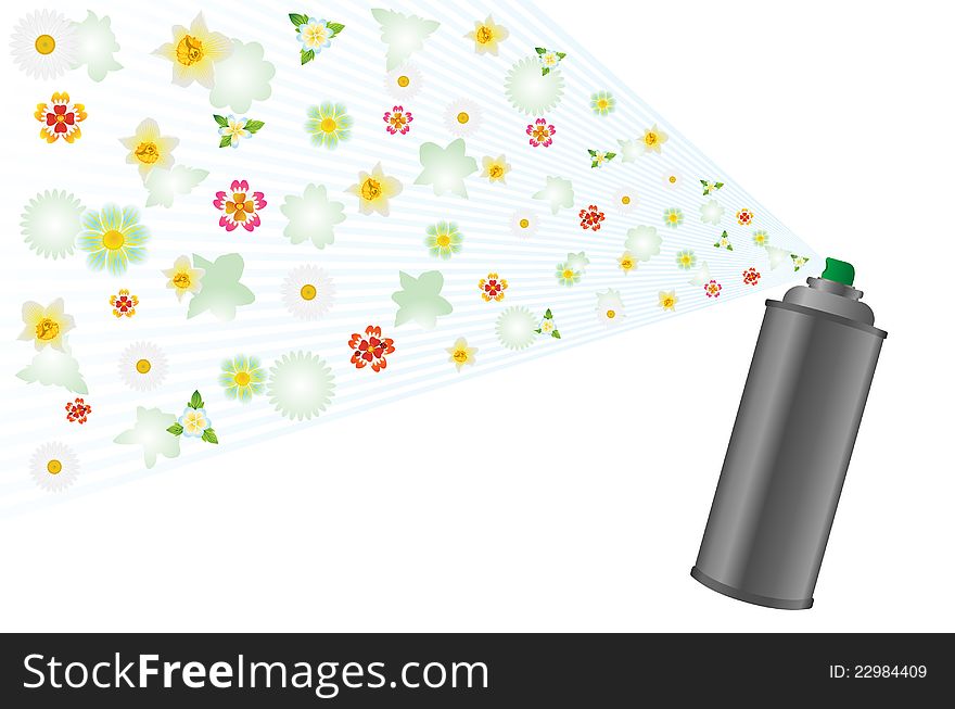 Flowers and aerosol. The illustration on a white background. Flowers and aerosol. The illustration on a white background
