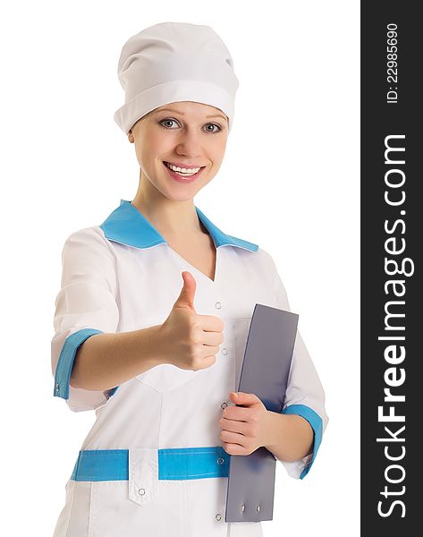 Smiling female  doctor with thumb up gesture