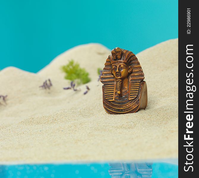 Egyptian Bust In Miniature Sandy Landscape