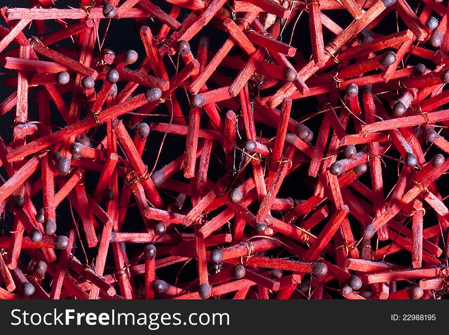 Macro shot of red disordered matchsticks. Macro shot of red disordered matchsticks