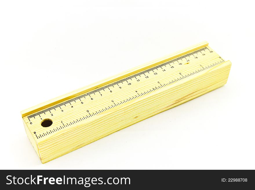 Wooden pencil case on white background