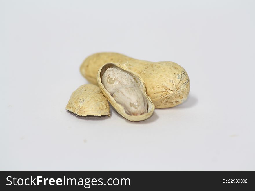Dried and shelled peanuts. on the white background.
