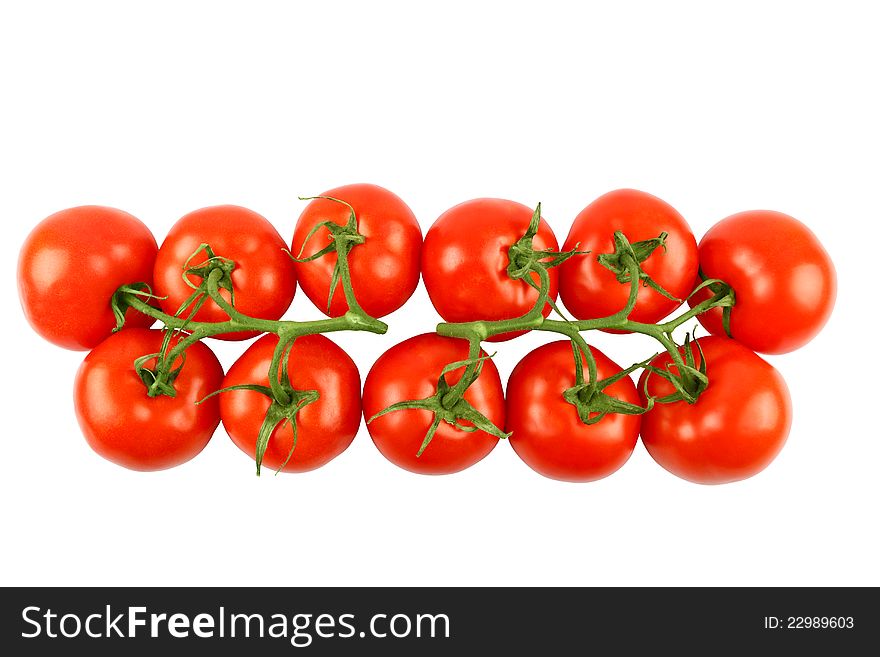 Two branches of fresh tomatoes on white background. Clipping path included.
